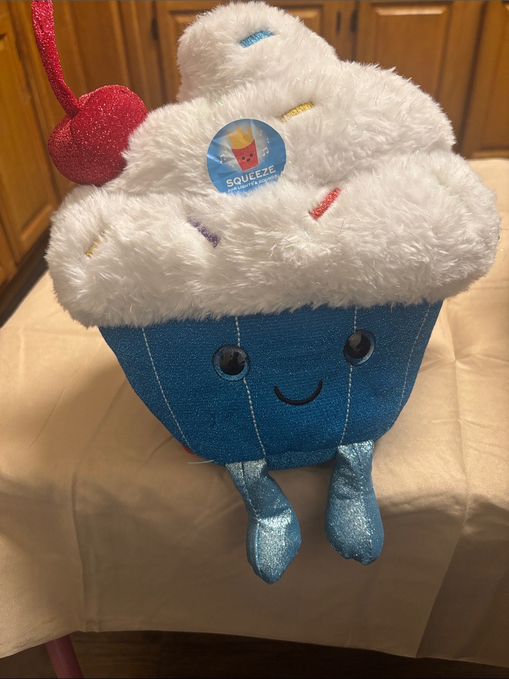 11”F.A.O Schwarz Blue Cupcake Plush with White Frosting and Red Glitter Cherry